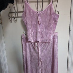 Victoria’s Secret Women’s Large Pink Metallic Shimmer Cropped Tank Set NWT